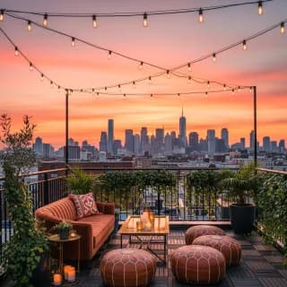 Photo booth background: golden hour rooftop