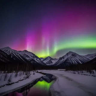 Photo booth background: purple aurora mountain