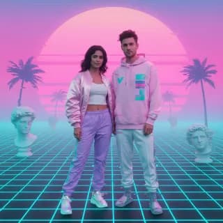 Photo booth AI style: glitch art vaporwave wave
